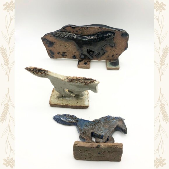 Artist-Signed Ceramic Horse Sculptures – Unique Trio - Picture 1 of 9